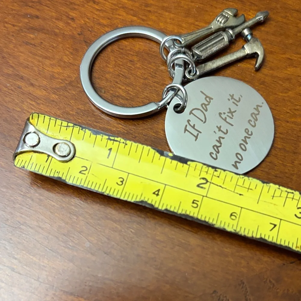 Engraved Silver Keychain with Tool Charms